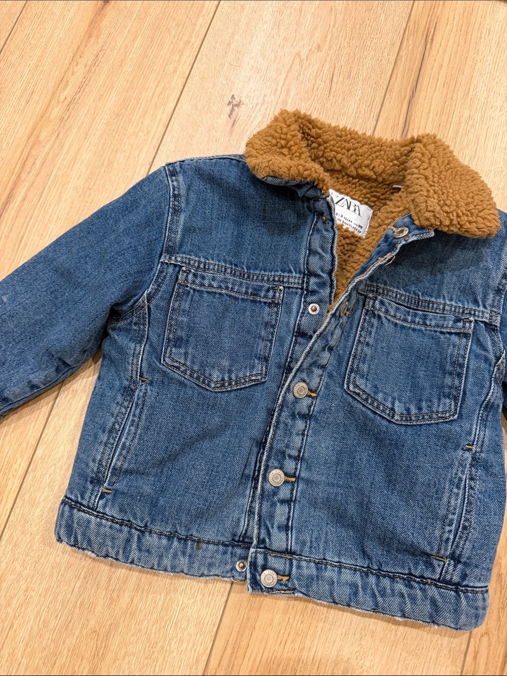 Zara Blue Denim Jacket with Brown Sherpa Collar